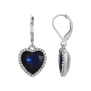 1928 Crystal Rimmed Blue Heart Drop Earrings